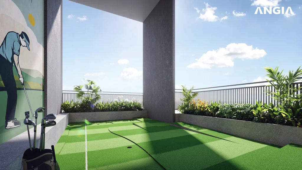 khu tập golf trên không tại the gió riverside