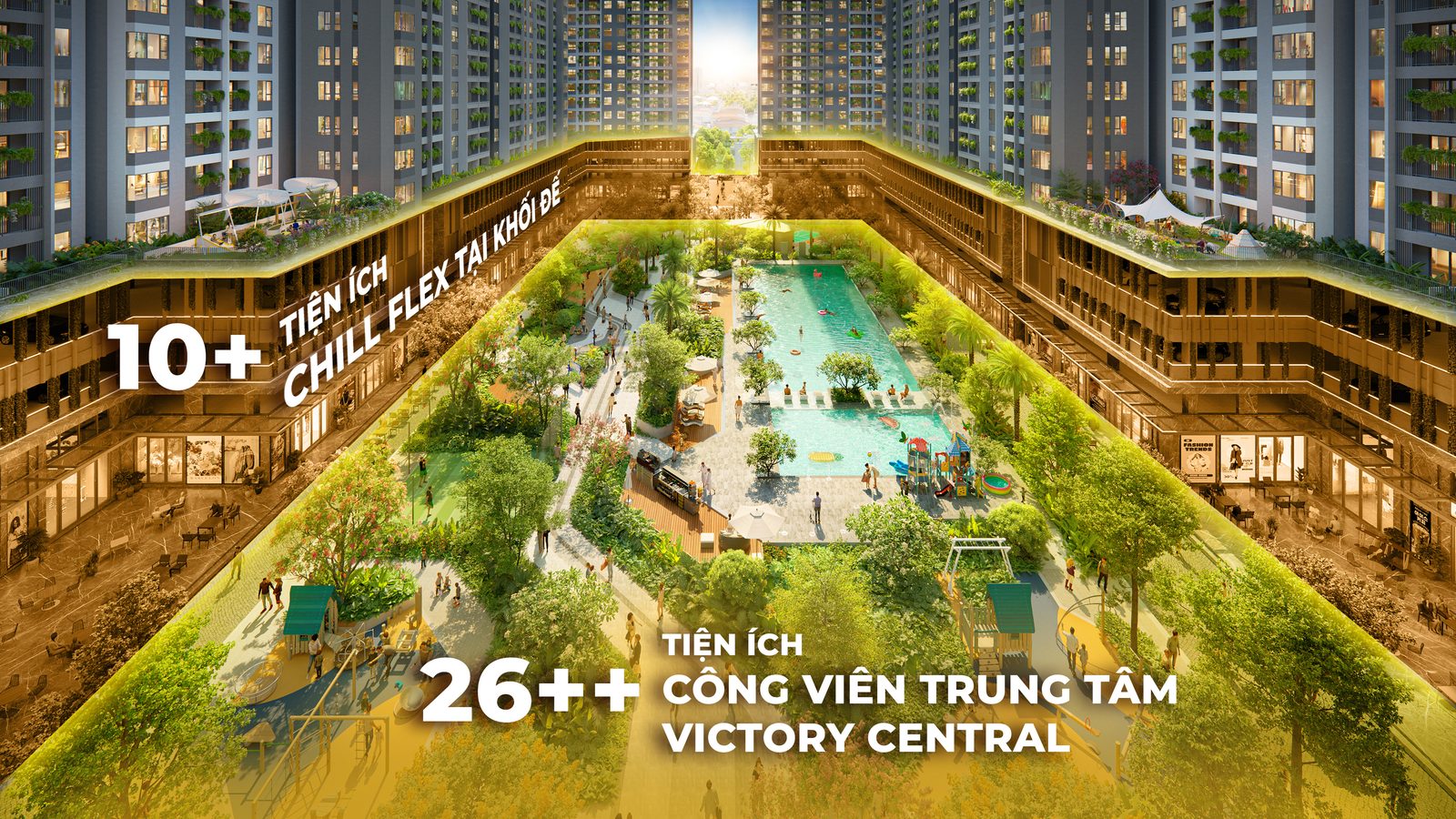 Hệ tiện ích phân khu Victory Heights dự án The Win City Đức Hòa Tây Ninh